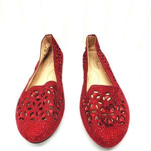 Forever Comfort Women's Flat Shoes Size 6 Red Glass Stones